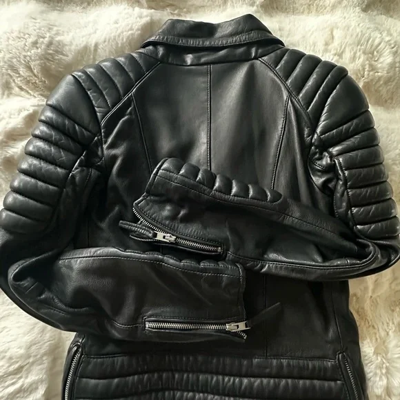 All Saints Quilted Black Leather Jacket - Picture 10 of 15